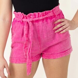 NWT Simply Southern Gauze Belted Shorts  in Hot Pink